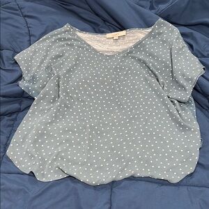 LOFT Blue and Green Boxy Short Sleeve Blouse